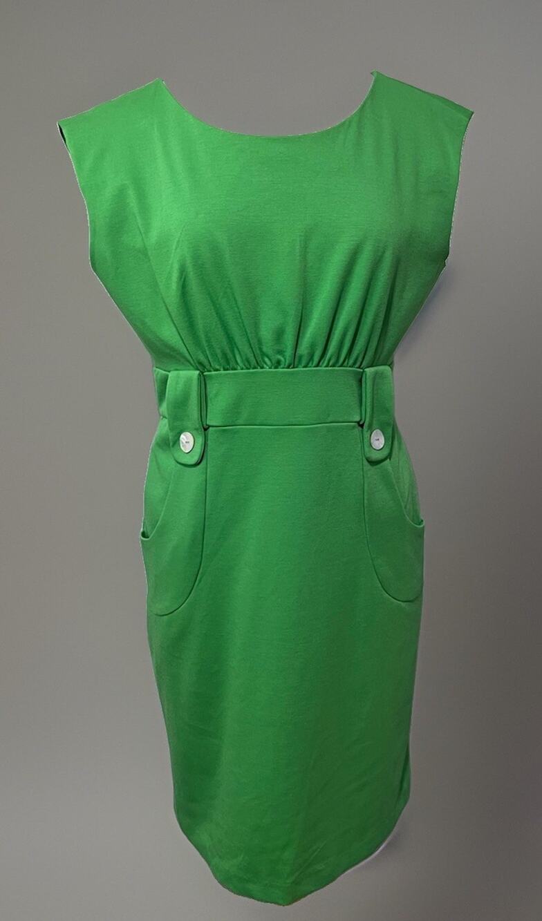 Sheri Martin Sheath Dress with Front Pockets sz 10 Retro 60s Vtg 90s Apple Green